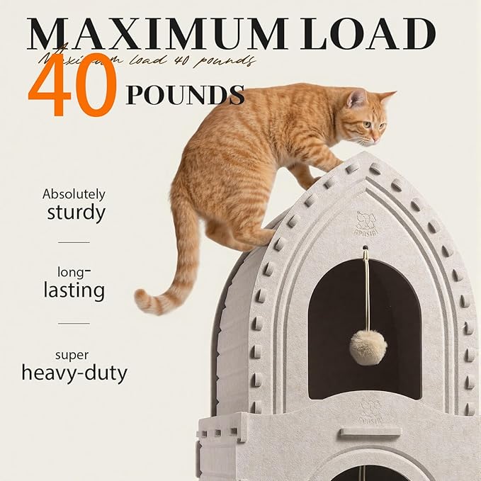 Apasiri Indoor Cat House for 2 Cats: 2-in-1 Double-Deck Cat House, Sturdy and Scratch-Resistant, Original Castle Design, A Perfect Indoor Cat Cave for Multiple Small Pets and Kittens