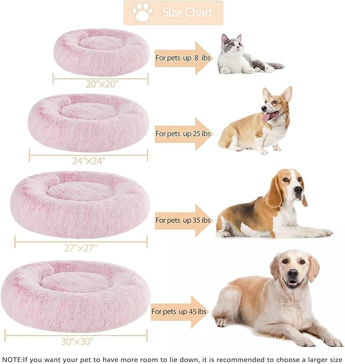 WNPETHOME Donut Dog Beds Large Sized Dog,Anti-Anxiety Caming Large Pet Bed,Fluffy Faux Fur Plush Puppy Bed，Warming Cozy Soft Round Bed for Pet, Cat Cuddler Cushion