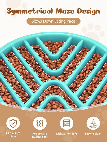 KASBAH Slow Feeder Dog Bowls Large Breed, Holds 5 Cups Wet or Dry Food for Large and Medium Dogs,Puzzle Maze for Fast Eaters,Square Base,Non-Slip, Made Without BPA,Helps Prevent Bloat & Aid Digestion