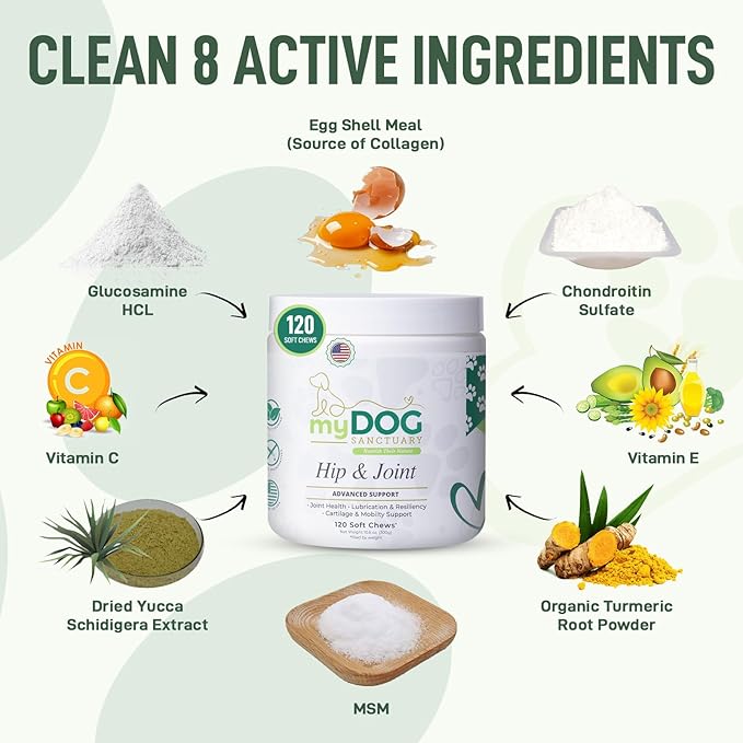 120 Chews Hip and Joint Supplement for Dogs - Glucosamine, Chondroitin & MSM,Arthritis Pain Relief Dog Joint Supplement - Mobility, Flexibility & Cartilage Support- Becon Flavour