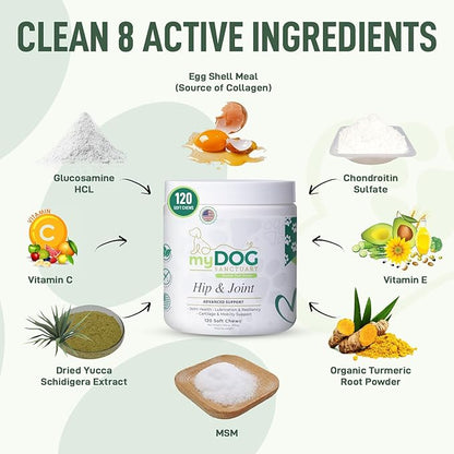 120 Chews Hip and Joint Supplement for Dogs - Glucosamine, Chondroitin & MSM,Arthritis Pain Relief Dog Joint Supplement - Mobility, Flexibility & Cartilage Support- Becon Flavour