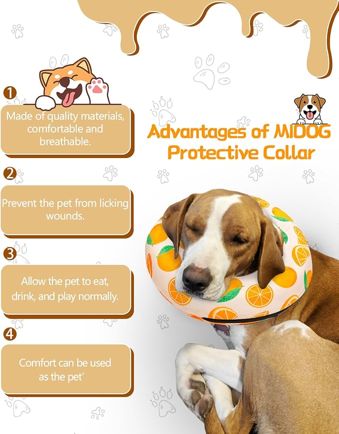 MIDOG Inflatable Dog Cone Alternative for After Surgery - Soft Protective Donut Collar Prevents Licking, Comfortable Recovery E-Collar Alternative for Small Medium Large Dogs (Orange,XS)