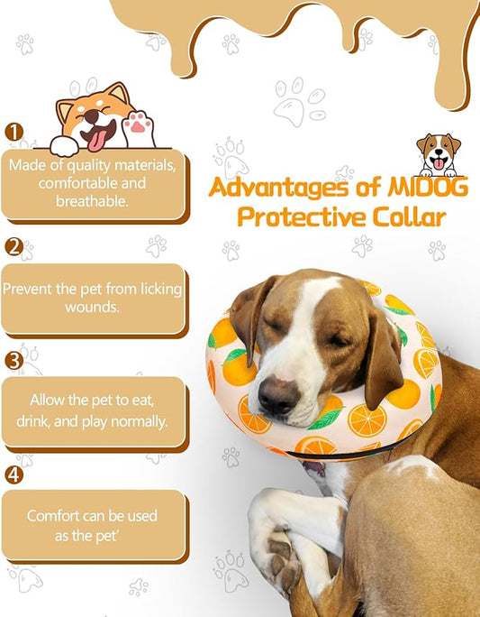 MIDOG Inflatable Dog Cone Alternative for After Surgery - Soft Protective Donut Collar Prevents Licking, Comfortable Recovery E-Collar Alternative for Small Medium Large Dogs (Orange,XS)