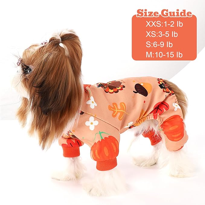 Thanksgiving Dog Outfit Turkey Pumpkin Dog Pajamas Doggie Pjs Pet Jumpsuit Puppy Thanksgiving Clothes Costume Fall Winter Doggy Clothes for Small Dogs Boy Girl, Cat Onesies, Orange, XXS