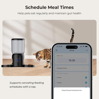 Smart Pet Feeder with 2K Dual Camera & AI Recognition, Dual Bowl Set,6L Automatic Cat Dog Feeder with App Control, 2.4G/5G WiFi, Voice Message, Pet Interaction, Motion Tracking, No Clog, Dual Power,