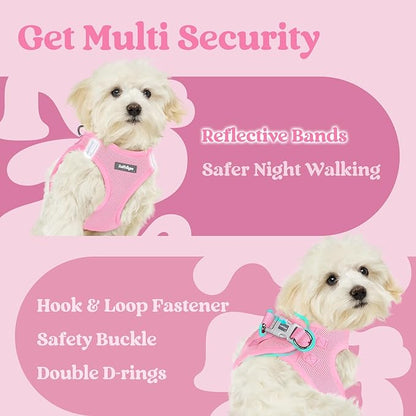 rabbitgoo Small Dog Harness, Step-in Soft Mesh Puppy Vest with Safety Buckle, Breathable Reflective Pet Harness for Small Sized Dogs, Light Pink M