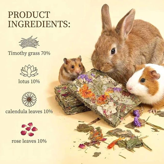 YTSKJ Rabbit Toys 10 Pack Bunny Toys Bunny Chew Toy Guinea Pig Treats Timothy Hay Toy Chips with Herbal Flowers Timothy Hay Grass Hamster Snacks Chinchillas Gerbils for Small Animals Teeth