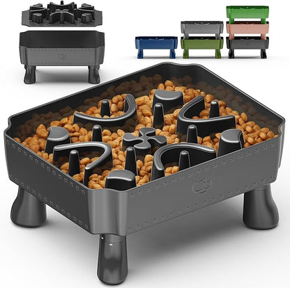 UPSKY Slow Feeder Dog Bowl, 2-in-1 Raised Dog Bowl with Anti-Choking Maze Puzzle, 2-6 Cups Pet Food for Small & Medium Breeds, Interactive Pet Feeder to Slow Eating, Reduce Boredom Grey