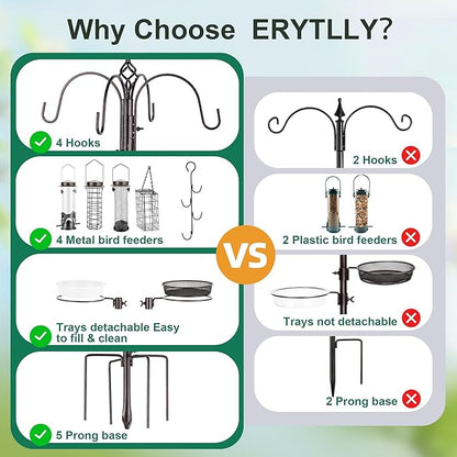 Bird Feeding Station Kit Pole Wild Bird Feeder Hanging Planter Hanger Multi Feeder Hanging with Metal Suet Feeder Bird Bath for Attracting Wild Birds