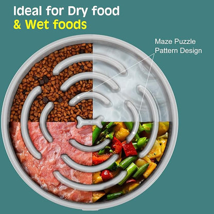 WHIPPY Large Slow Feeder Dog Bowls for Large Medium Dogs Anti-Chocking Slow Feeding Maze Dog Food Bowl Slow Eating Interactive Bloat Stop Puzzle Bowl,Gray