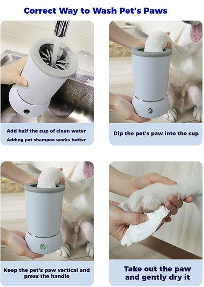 Automatic Dog Paw Cleaner Cup, Electric Dog Paw Washer with Soft Silicone Bristles, USB Rechargeable, 2-Speed Rotation, Easy Clean Paw Wash for Dogs (White)