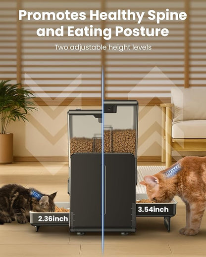 CityFlee Automatic Cat Feeder with 5G WiFi for 2 Cats, Adjustable Height for Small Pets, Dual Bowls, 20 Cups/5L Dry Food Auto Pet Dispenser, Voice Record, Timed Cat Feeder with APP Control