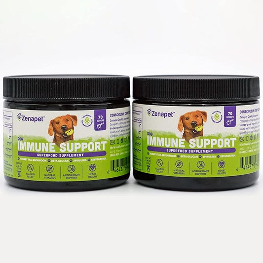 ZENAPET Dog Immune Support Premium Powder Topper, Turkey Tail, Spirulina & Beta-Glucan, Supports a Healthy Immune System & Digestion, Human-Grade, Made in USA