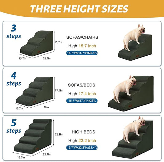 Dog Steps for Bed, 4-Step Dog Stairs Ramp for Small Dogs and Cats, Indoor Non-Slip Pet Stairs Suitable for Older, Short-Legged, and Puppy Dogs to Climb Onto High Beds and Couch, 17.4" H,Green