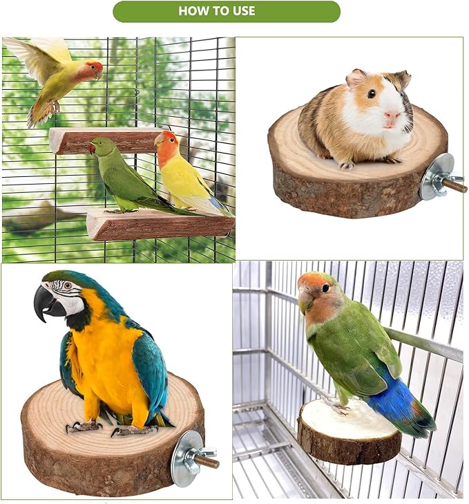 Parrot Cage Perch, Flat Wooden Platform for Birds Parrots Rats Small Animals(2 Packs)