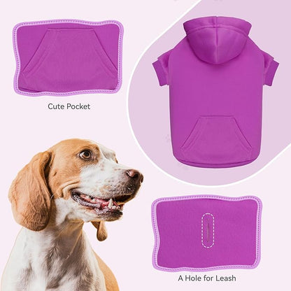 Purple Dog Hoodie Sweatshirt with Pocket - Medium Size, Soft Brushed Fleece