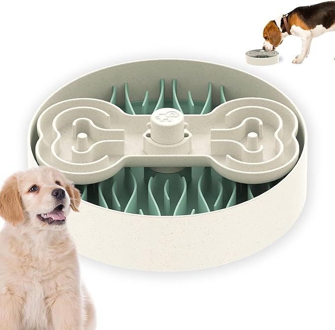 Puzzle Feeder Slow Feeder Dog Bowl for Large Dogs with Non-Slip Base - Adjustable Speed Design, Removable Puzzle Inserts & Dishwasher Safe, Green