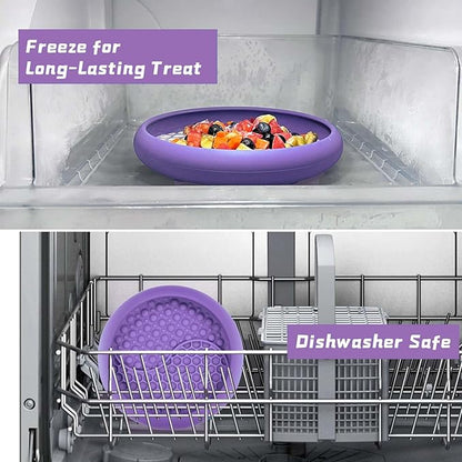 Dog Lick Bowl, Non-Slip Dog Slow Feeder Licking Mat Treat Dispenser, Interactive and Enrichment Toys, Boredom & Anxiety Reducer, BPA Free Silicone (Purple, Large)