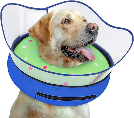Elevated Inflatable Dog Cone Collar Alternative After Surgery, Dog Donut Collar, Soft Pet Cone to Stop Licking for Small Medium Large Dogs