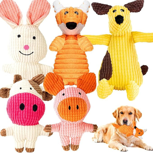 Squeaky Plush Dog Toys: 5 Pack Tough Stuffed Toys - Chew Teething Crinkle Boredom Relief for Puppy Small Medium Large Breed Dogs - Birthday Gift for Pets
