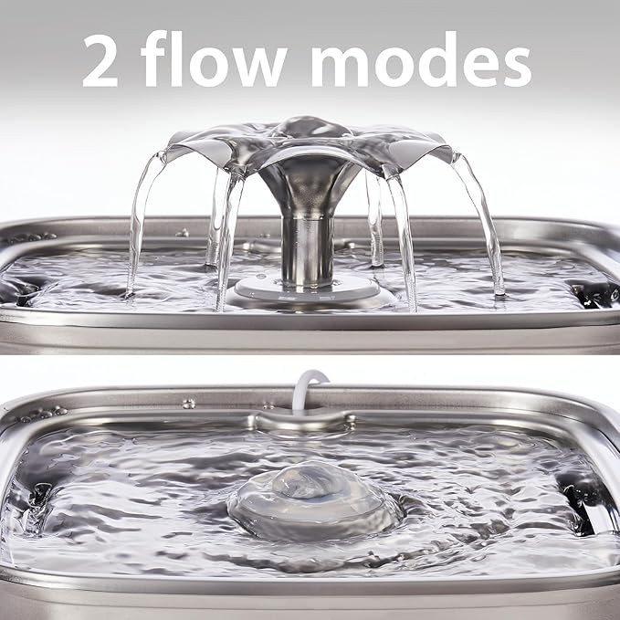 Veken Innovation Award Winner Stainless Steel Cat Water Fountain, 108oz/3.2L Automatic Pet Fountain Dog Water Dispenser with 6 Replacement Filters & Silicone Mat for Cats, Dogs, Multiple Pets (Silver)