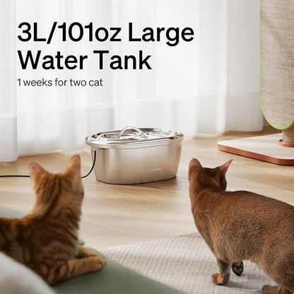 PETLIBRO Stainless Steel Cat Water Fountain, 101oz/3L Pet Water Fountain for Cats Inside, Food-Grade Dog Water Fountain, Automatic Water Dispenser with 4 Filters & 4 Sponges