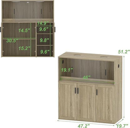 DAWNSPACES Terrarium Stand, Bearded Dragon Cage, Reptile Tank Stand Enclosure, Terrarium Table with Tempered Glass, Ventilation Holes and 2 Cabinets for Living Room, Light Oak Color