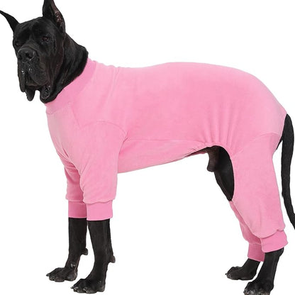 Extra Large Dog Pajamas Winter Fleece Sweaters Soft 4 Legs Onesie for Dogs Girl Pjs Warm Cozy Pet Jumpsuit Cold Weather Thick Jammies, Pink 5XL