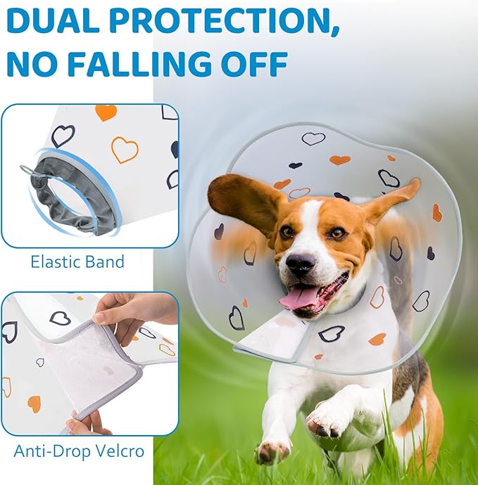 Elizabethan Dog Cone Collar, Adjustable Pet Cone to Stop Licking, Durable Plastic Neck Cone After Surgery for Small, Medium Large Dogs, Love S