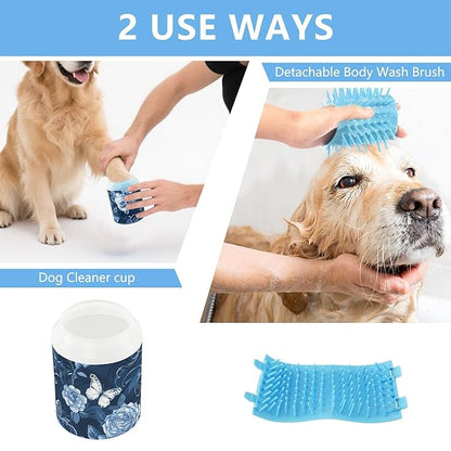 Dog Paw Cleaner Mudbuster Dog Foot Washer for Small Medium Large Dogs Cats Premium Pet Supplies Navy Blue Elegant Roses and Butterflies
