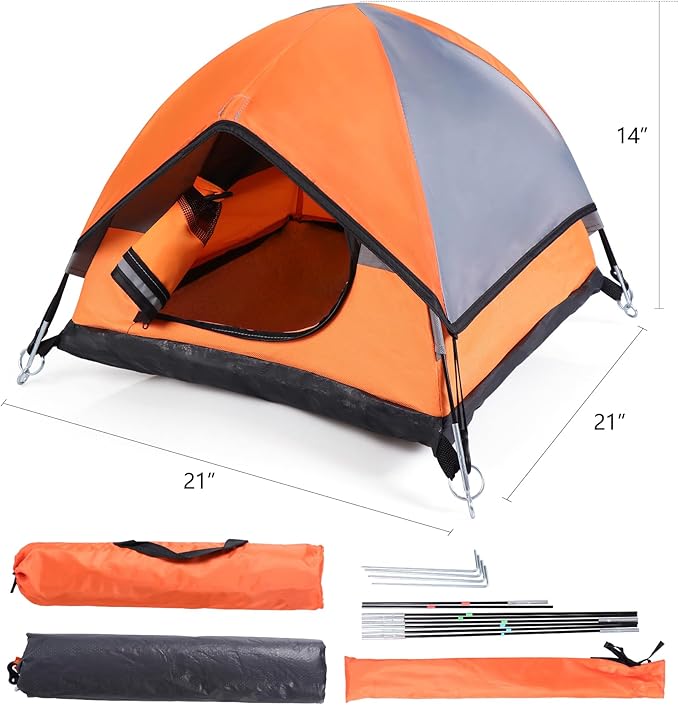 Cat Camping Tent, Cat Tent Bed, Pet Tent for Indoor Cat and Small Dog, Mini Tent (Orange, 21 x 21 x 14 Inches)