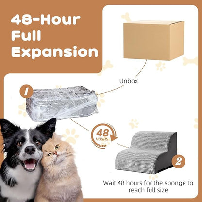 Dog Stairs for Small Dogs and Cats, 12" H 2 Steps Pet Steps Ramp for High Bed, Couch, Sofa, Waterproof Pet Stairs with Removable Washable Cover, Non-Slip Bottom, Dark Gray