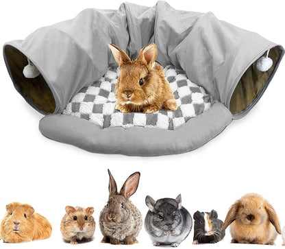 PINVNBY Large Bunny Tunnel Bed Removable and Cozy Guinea Pig Hideout Tunnel Washable Small Animal Tunnels Tube Toys Guinea Pig Accessories for Rabbit Chinchilla Hedgehog Ferret (Gray)