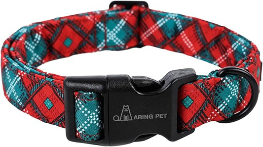 ARING PET Christmas Dog Collar, Cute Red Green Plaid Pet Collars with Quick Release Buckle for Puppy Small Medium Large Boy Girl Dogs-XS