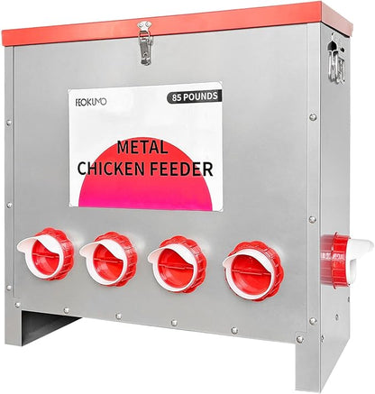 Automatic Metal Poultry Feeder No Waste Large Capacity 85-120LBS Weatherproof Animal-Proof 10-Port for Chickens, Geese, Ducks, Turkeys, Quails