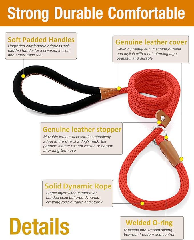 lynxking Dog Leash Slip Lead 5 6 8 FT Dog Training Leash Strong Heavy Duty Braided No Pull Training Lead Leashes for Large Dogs