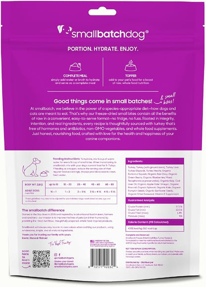 smallbatch Pets Freeze-Dried Raw Dog Food – Turkey Recipe –20 oz Small Bites – High Protein, Grain Free – Complete Meal or Topper – Made in USA with Organic Superfoods(20 Oz, Turkey)