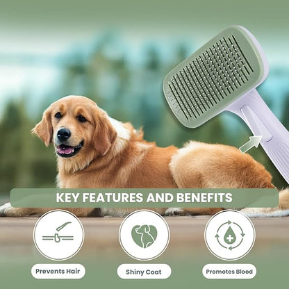 Self- Cleaning Slicker Brush for Dogs Suitable for Short & Long Haired Dogs and Effective Deshedding for Pet Grooming, Undercoat Removal, Tangle-Free Fur, Skin-Friendly Tool for Healthy Coat
