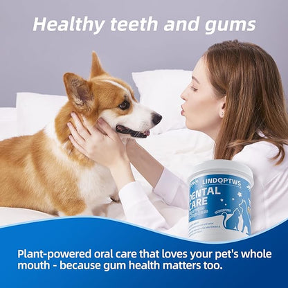 Dog Dental Wipes for Teeth Cleaning - Dog Tooth Wipes & Finger Toothbrush for Dogs, Waterless Formula Helps Fight Plaque and Tartar, Freshens Breath, Easy No-Rinse Oral Care (60 Count)