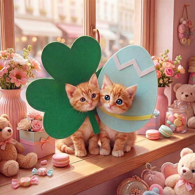 Valentine's Day St Patrick's Day Easter Dog Hat Set for Dogs Holiday Party Felt Headgear Accessories Costume Pets Party Collection Outfit Decorations(Large)