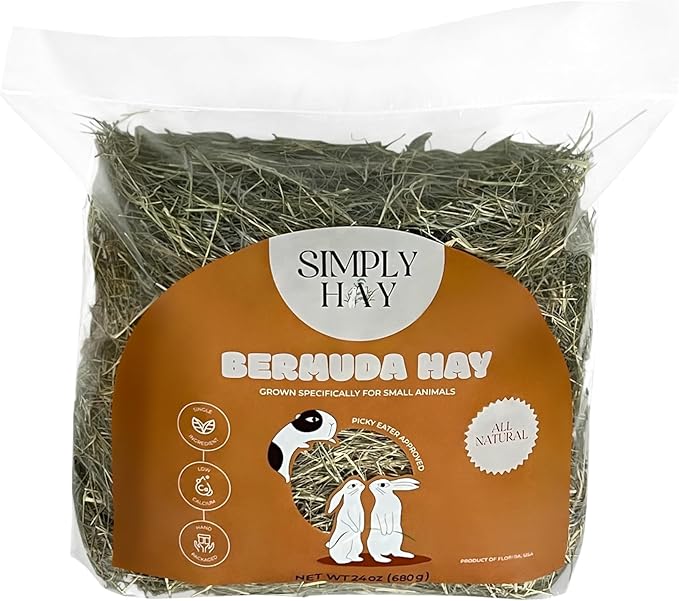 SimplyHay Bermuda Hay – High-Fiber, Low-Calcium Coastal Grass for Rabbits, Guinea Pigs & Small Pets – All-Natural, Hand-Packed, Timothy-Allergy Friendly (24 oz)