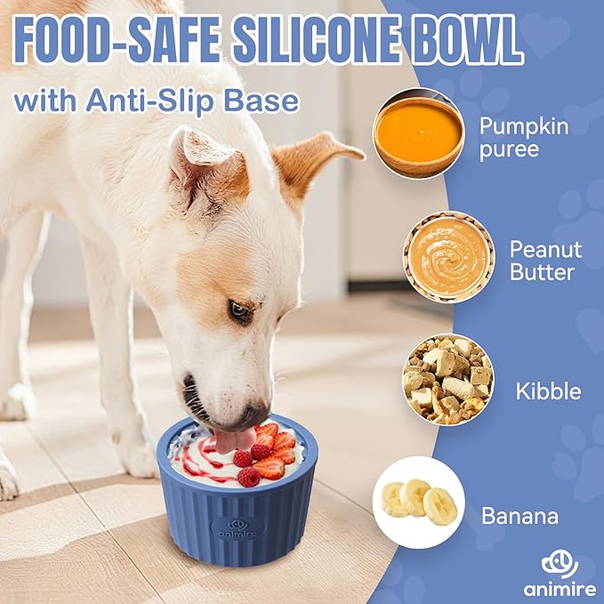 Dog Lick Bowl, Anxiety Relief Dog Licking Mat Freezer Treat Dispenser, Non-Slip Anti-Choking Silicone Slow Feeder Lick Bowl for Small Medium & Large Breed Dogs, BPA Free(Deep Blue,M-L)