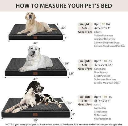 WNPETHOME Orthopedic Big Dog Beds Large Sized Dog, Waterproof Extra Large Dogs Bed with Removable Washable Cover, Multi-Needle Quilting Dogs Crate Bed