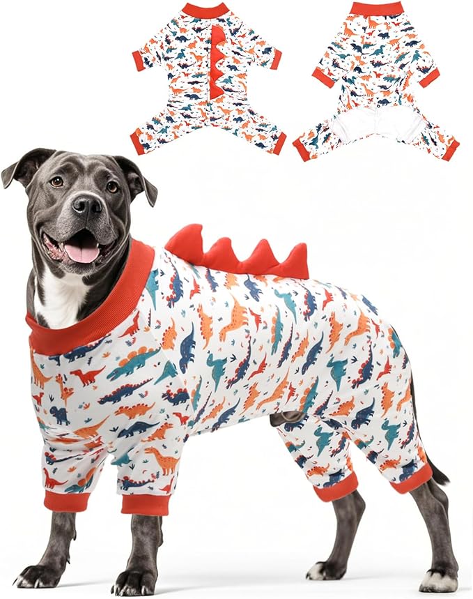CuteBone Dinosaur Costume Dog Pajamas, Stretchy Spandex Crystal Velvet Sleepwear Coat for Small Dogs, Soft & Warm Pet Outfit Clothes for Cold Weather, Cozy Pullover Design COSP02-4XL