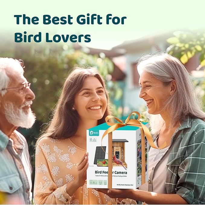Birdfy Smart Bird Feeder with Camera, High-End Bamboo, Solar Powered, 2K HD Live Stream, Auto Capture Birds & Notify in Time, AI Recognition, Ideal Present for Bird-Watching&Learning