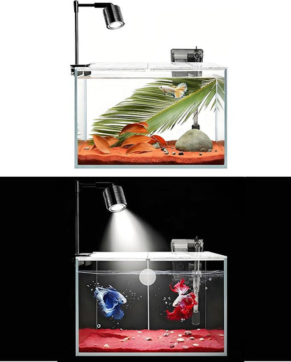 iPriro Fish Tank, 3 Gallon Ultra-Clear Glass Fish Aquarium, with Separator Plate for Betta, Fish Tank Starter kit with Filter and Adjustable Led Light, White
