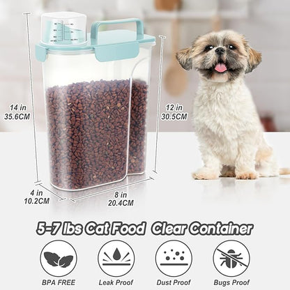 5-7Lbs Airtight Cat Dog Food Storage Container Portable with Upgraded Large Spout and Cup, Plastic Pet Dispenser for Small Animal Kibble, Bird Seed, Oatmeal, Rice, Flour, Brown Sugart-Sky Blue