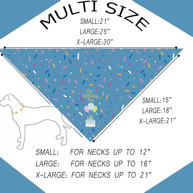 Birthday Boy Dog Bandana Puppy Scarf, Adjustable Triangle Double-Layer Reversible Pet Bandanas for Dogs Boy Birthday Party XL
