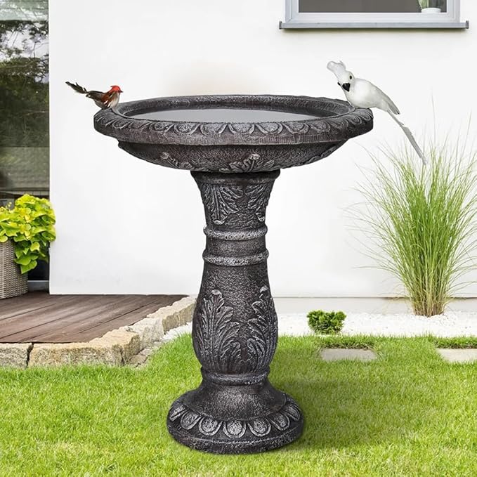 24.4" H Concrete Bird Bath for Outdoors - 24.4" H * 20" Φ Bird Bath for Outside, Classical Birdbath Patio Decor