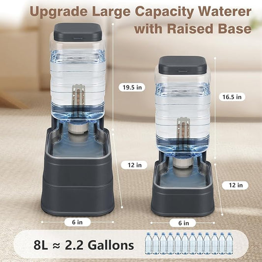 Cat Automatic Feeder Dog Water Dispenser with Stainless Steel Bowl Pet Gravity Waterer Large Capacity Feeding Raised Bowls for Small Medium Large Pets with Filter,Ice Pack 8L